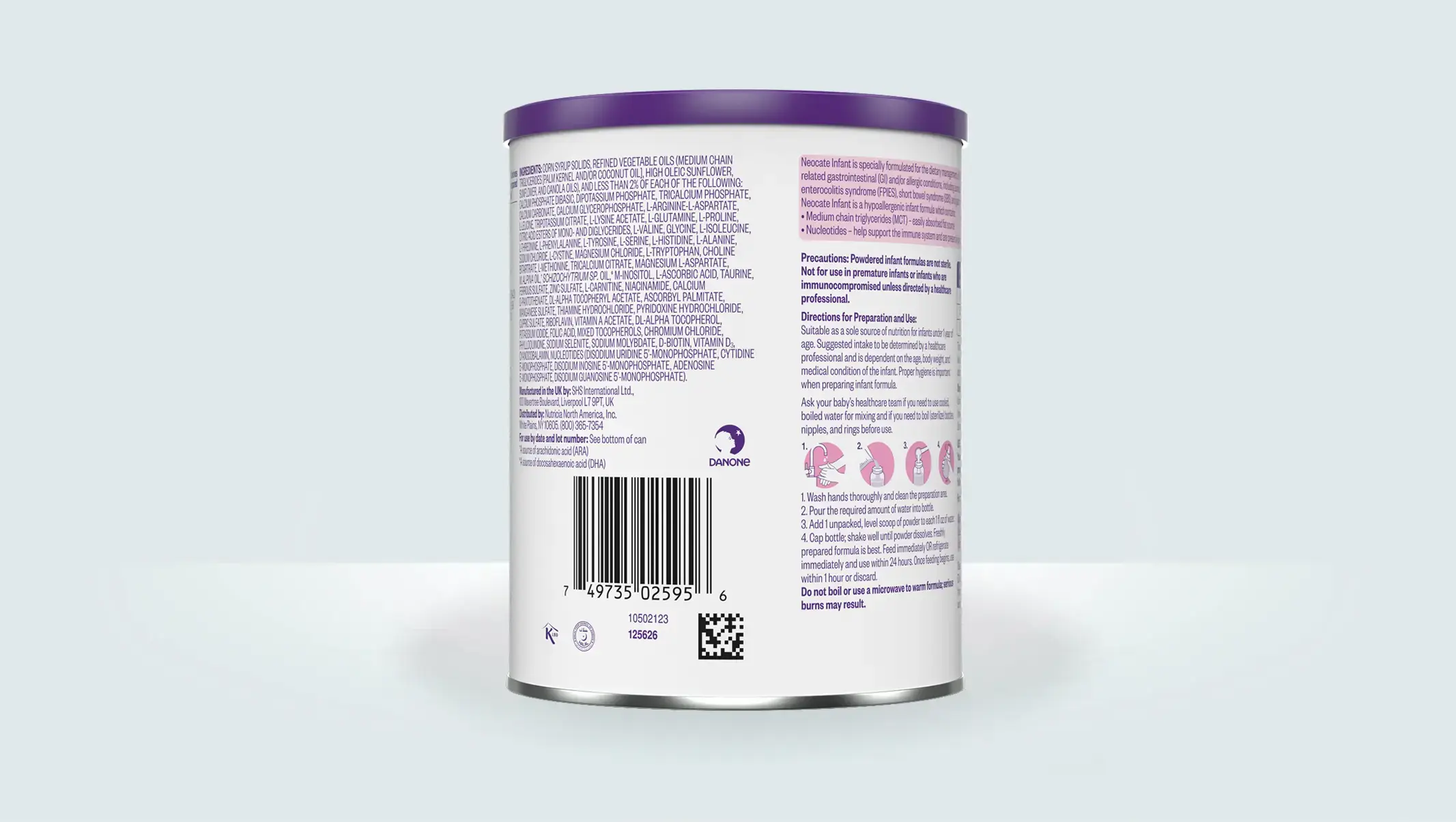 Neocate Infant Back of the can