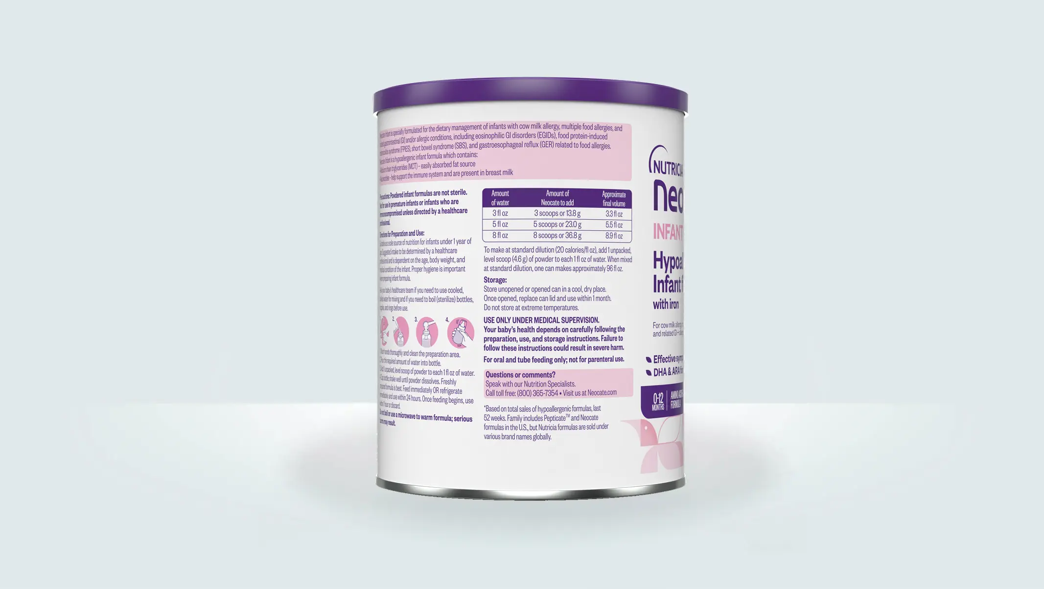 Neocate Infant Side 2 label view of the can