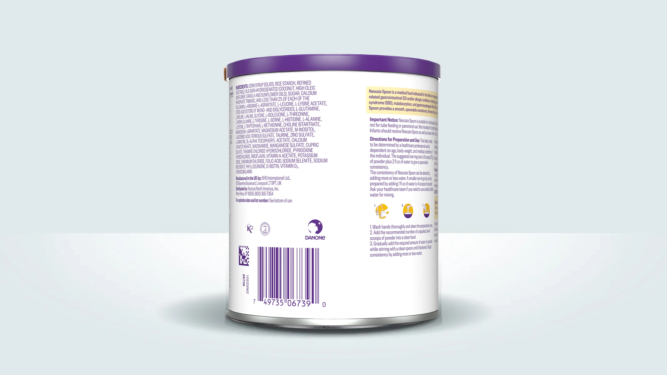 Neocate Spoon Side 2 label view of the can