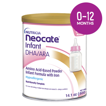 Hypoallergenic and nutritionally complete amino acid-based formula for infants 0-12 months of age.  DHA and ARA shown to help promote brain and eye development.